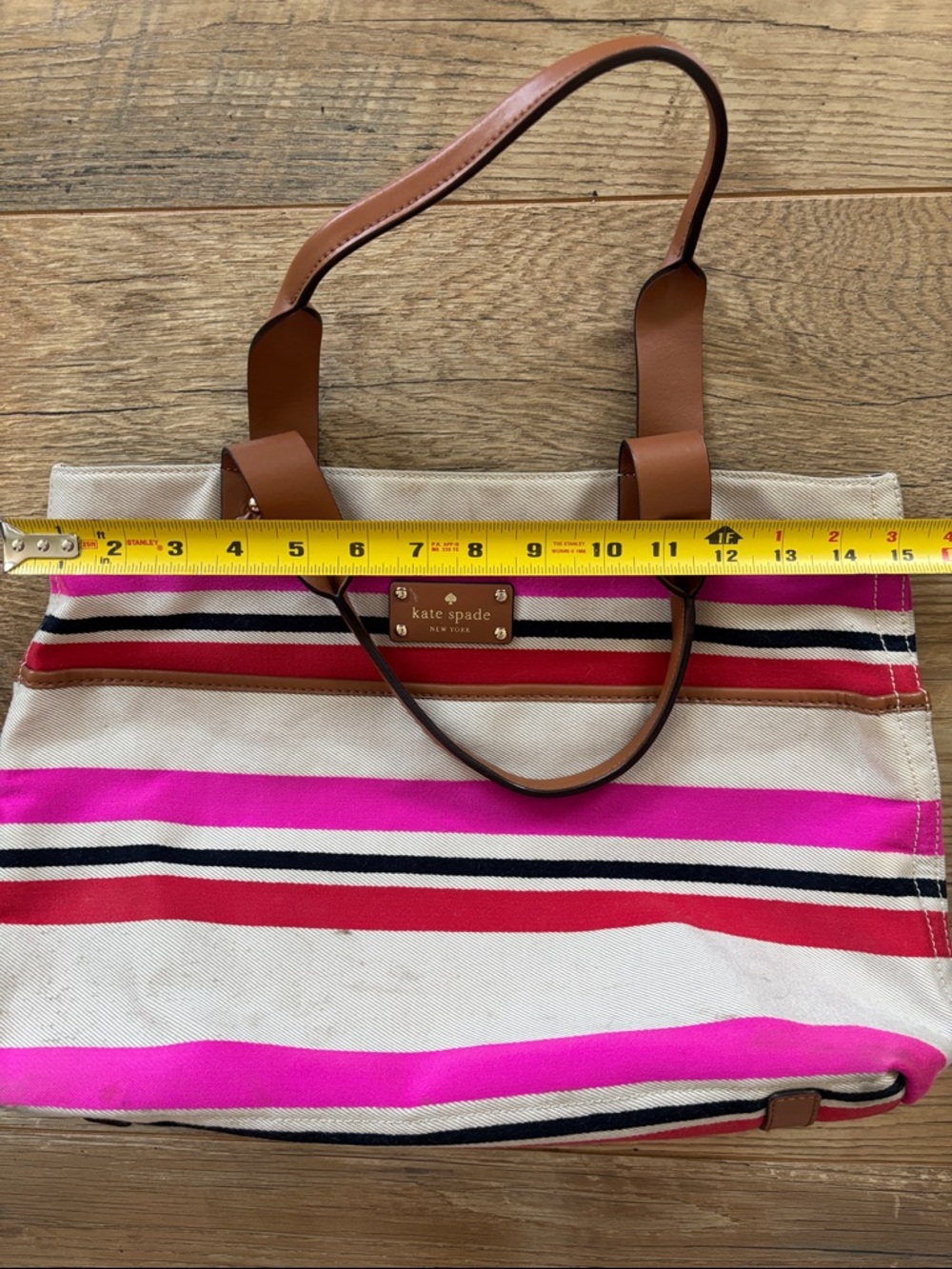 Kate Spade New York Oak Island Stripe Magazine Tote Pink Tan - Picture 2 of 8